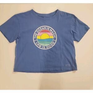 Life Is Good Small Cropped OCEAN IS MAGIC Crusher Shirt Relaxed Boxy Tee Blue